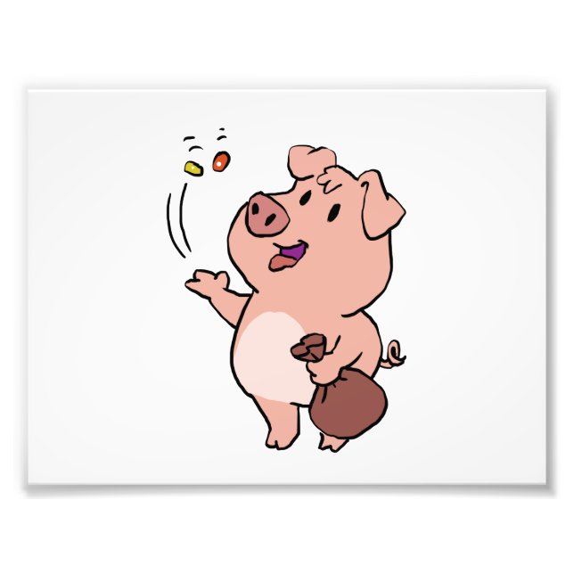 Funny pig eating sweets | choose background colour photo print (Front)