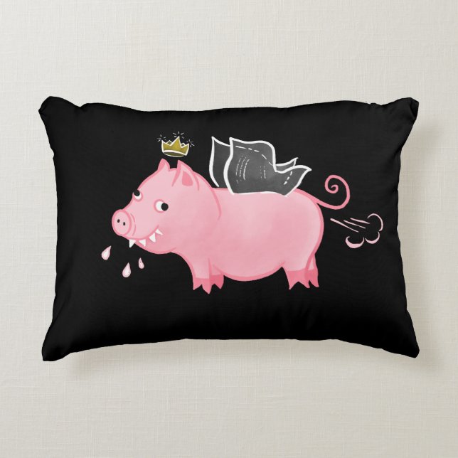Funny Pig Fairy Cartoon - Cute Flying Pig Magic Accent Pillow (Front)