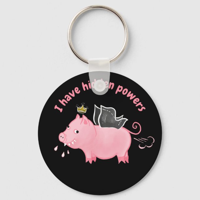 Funny Pig Fairy Cartoon - Cute Flying Pig Magic Keychain (Front)