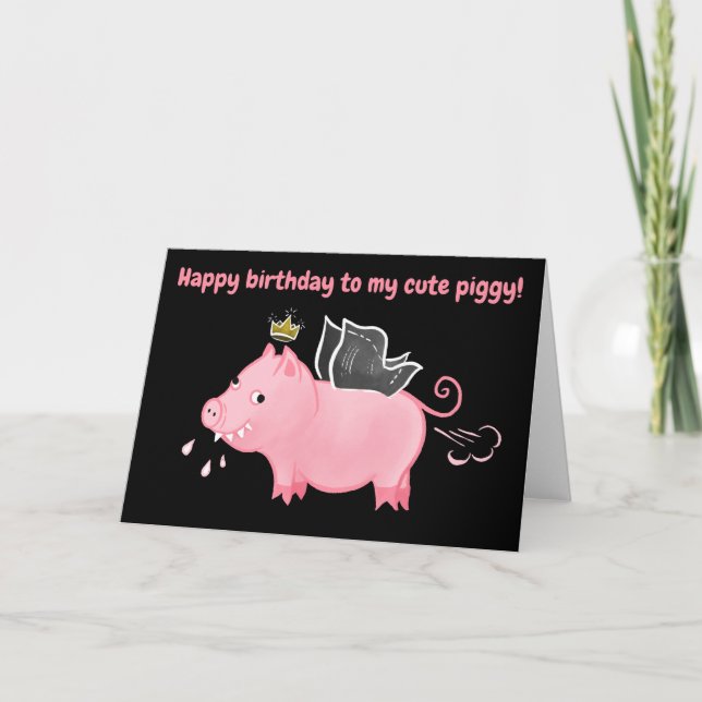 Funny pig fairy custom text birthday thank you card (Front)