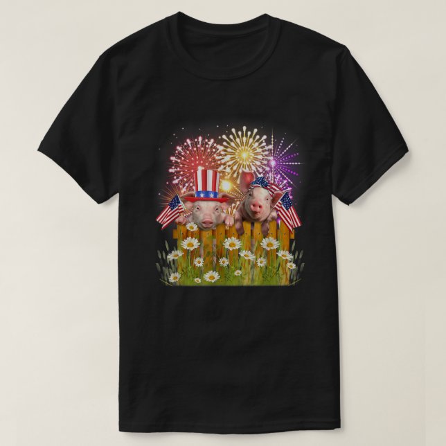 Funny Pig Firework Usa Flag Top Hat Happy Merica 4 (Design Front)