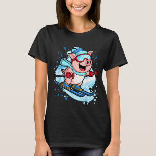 Funny pig go skiing design winter holidays T-Shirt
