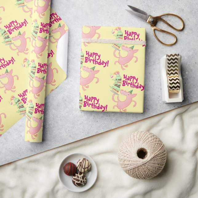 Funny Pig Happy Birthday! Giant Layer Cake Cartoon Wrapping Paper (Crafts)