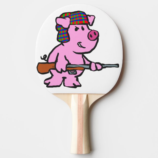 Funny pig hunter cartoon | choose background colou ping pong paddle (Front)