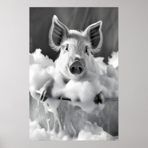 Funny Pig in Bathtub Print, Bathroom Wall Art