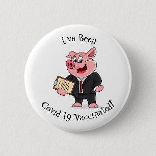 Funny pig in business suit cartoon  2 inch round button