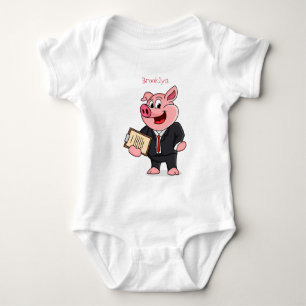 Funny pig in business suit cartoon baby bodysuit