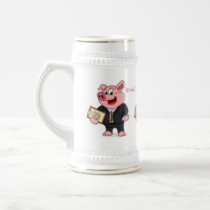 Funny pig in business suit cartoon beer stein