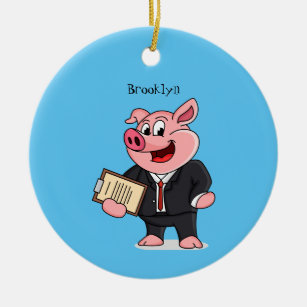 Funny pig in business suit cartoon ceramic ornament