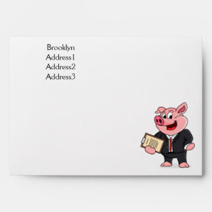 Funny pig in business suit cartoon envelope