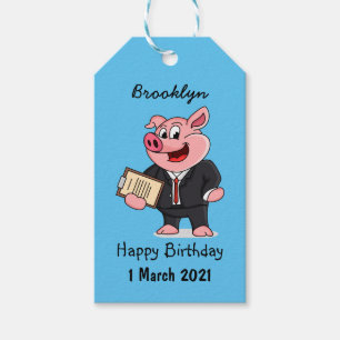 Funny pig in business suit cartoon  gift tags