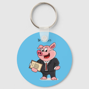 Funny pig in business suit cartoon keychain