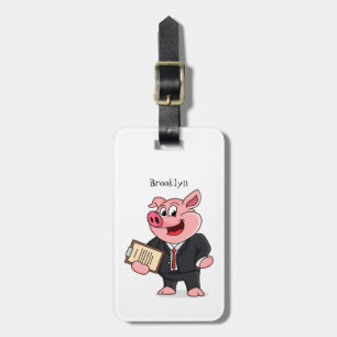 Funny pig in business suit cartoon  luggage tag