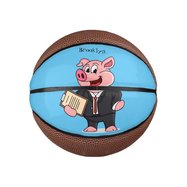Funny pig in business suit cartoon  mini basketball (Front)