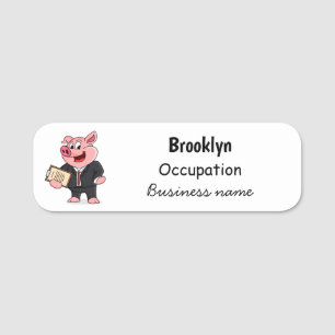 Funny pig in business suit cartoon  name tag