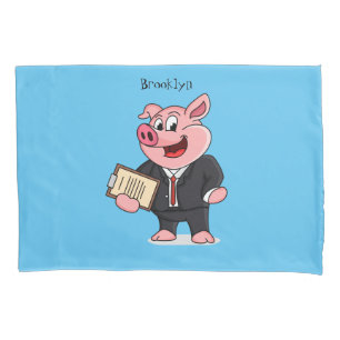 Funny pig in business suit cartoon pillowcase