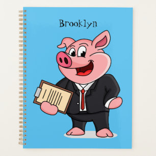 Funny pig in business suit cartoon planner