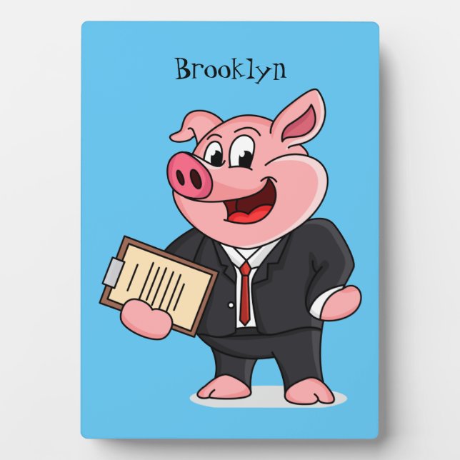 Funny pig in business suit cartoon plaque (Front)