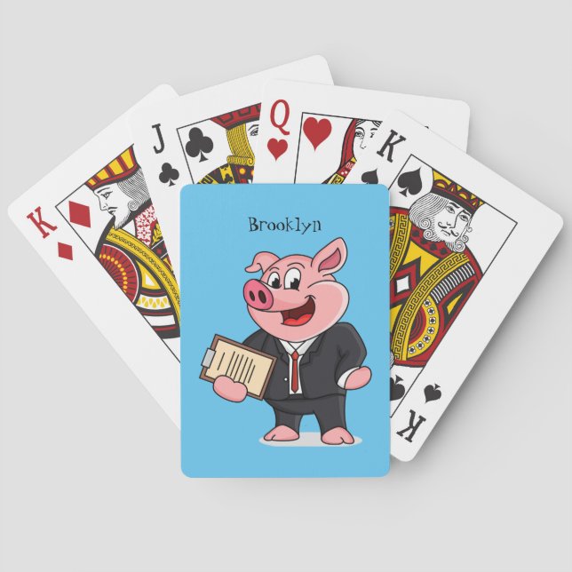 Funny pig in business suit cartoon playing cards (Back)