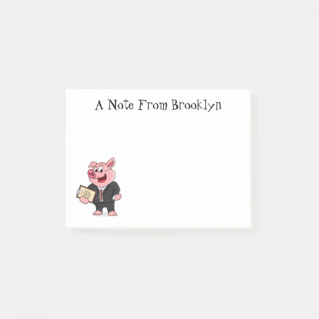 Funny pig in business suit cartoon post-it notes (Front)