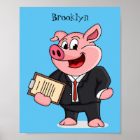 Funny pig in business suit cartoon