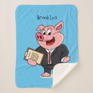 Funny pig in business suit cartoon sherpa blanket