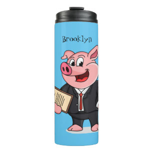 Funny pig in business suit cartoon thermal tumbler