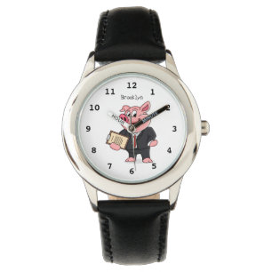 Funny pig in business suit cartoon  watch
