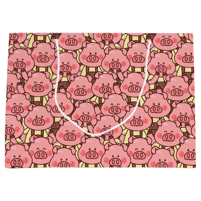 Funny Pig in Overalls Large Gift Bag (Front)