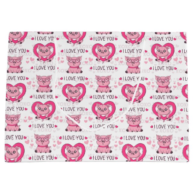 Funny Pig Love Pun Large Gift Bag (Front)