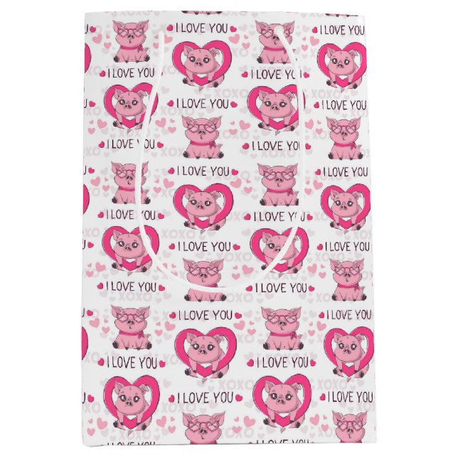 Funny Pig Love Pun Medium Gift Bag (Front)