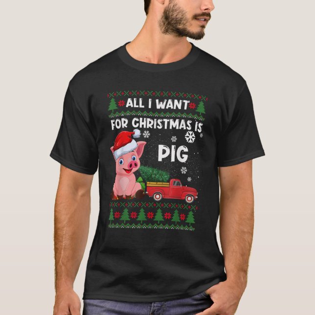 Funny Pig lovers Cute Pig Santa Hat Ugly Christmas T-Shirt (Front)