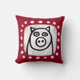 Funny Pig On Red Throw Pillow