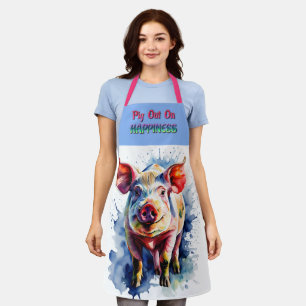 Funny Pig Out on Happiness Apron