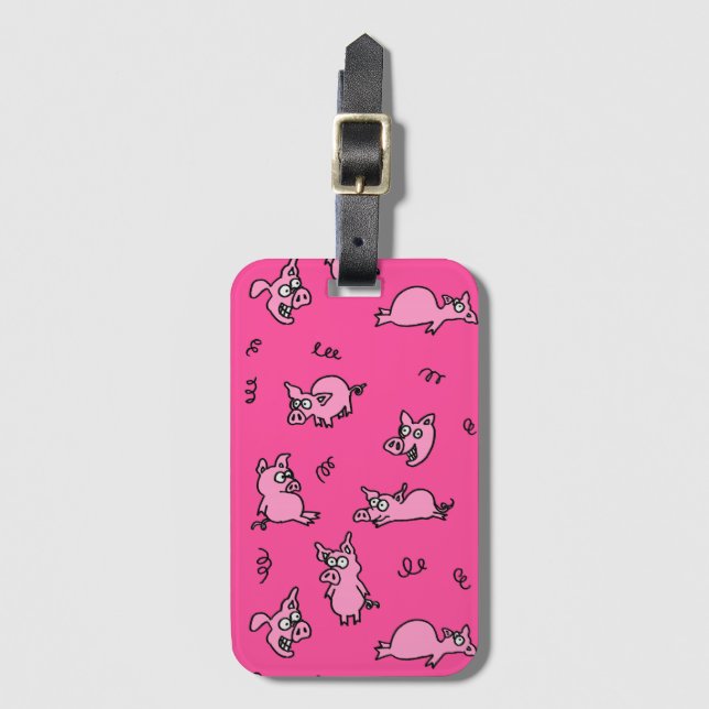 Funny Pig Pink Luggage Tag (Front Vertical)