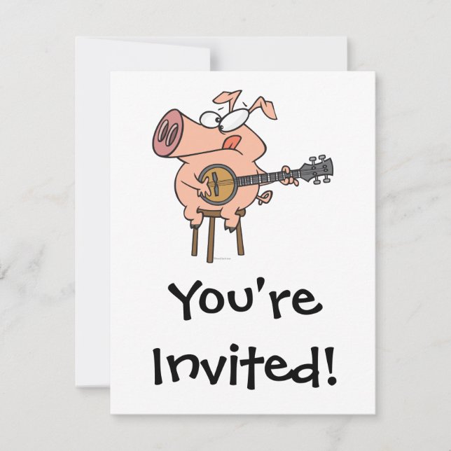 funny pig playing a banjo cartoon character invitation (Front)