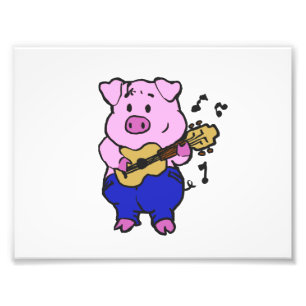 Funny Pig playing guitar   choose background colou Photo Print