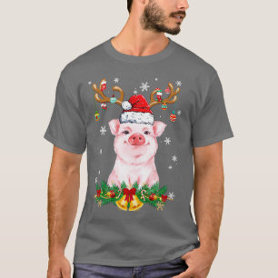 Funny Pig Reindeer Lights Ornament Santa Christmas T-Shirt