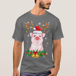 Funny Pig Reindeer Lights Ornament Santa Christmas T-Shirt