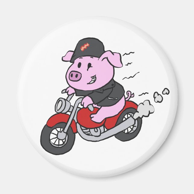 Funny pig riding motorcycle | choose back colour magnet (Front)