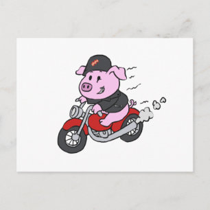 Funny pig riding motorcycle   choose back colour postcard