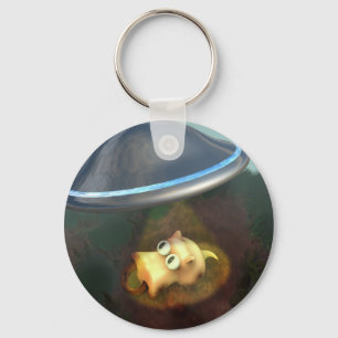 Funny Pig UFO Abduction Keychain