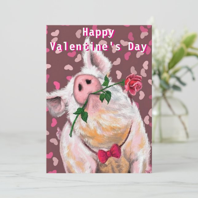 Funny Pig Valentine's Day Card (Standing Front)