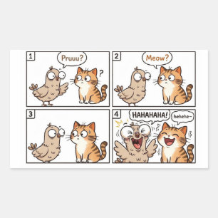 Funny Pigeon Cat Pruuu Meow Comic Strip 4 Panel Sticker