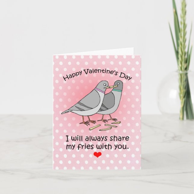 Funny Pigeon French Fry Lover Cute Valentines Day Card (Front)