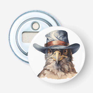 Funny pigeon wearing a cowboy hat, watercolor bottle opener