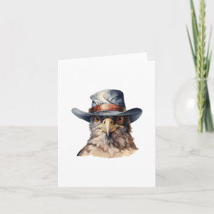 Funny pigeon wearing a cowboy hat, watercolor card