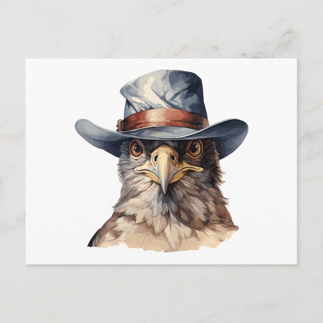 Funny pigeon wearing a cowboy hat, watercolor postcard (Front)