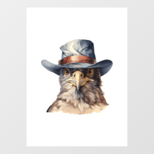 Funny pigeon wearing a cowboy hat, watercolor window cling