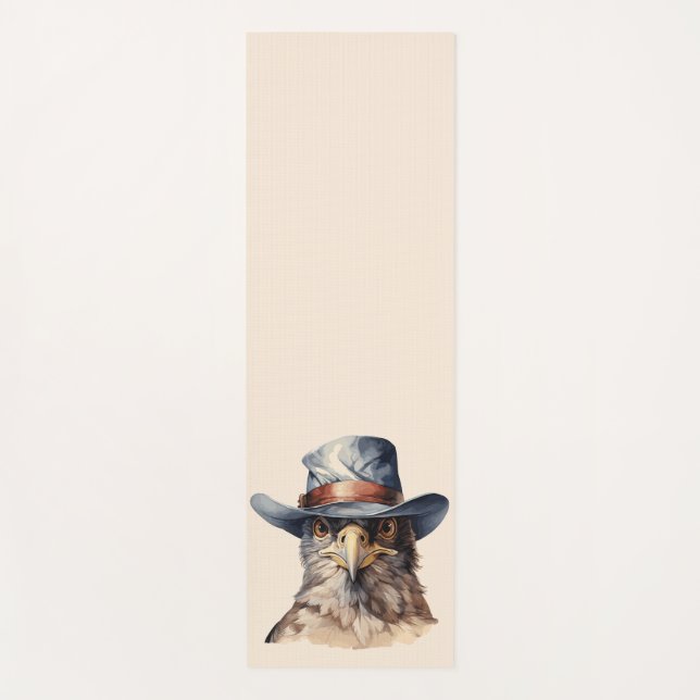 Funny pigeon wearing a cowboy hat, watercolor yoga mat (Front)